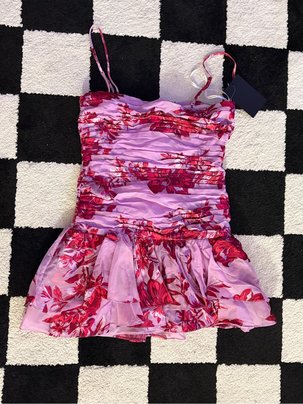 Retrofete Pink and Red Floral Mini Dress
